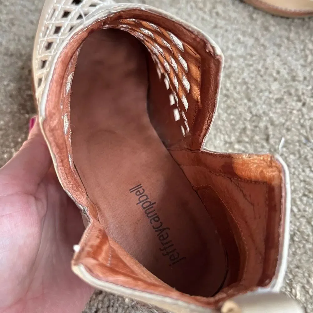 Jeffrey Campbell Taggart Open-Weave Leather Ankle Booties Beige Size 8